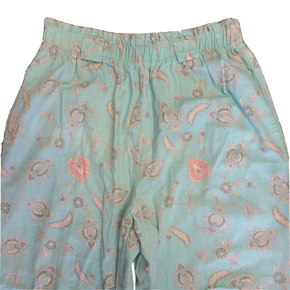 RUSS STUDIO Blue Floral Pull On Stretch Waist Pants w Pockets Womens Size 16 - Picture 2 of 5